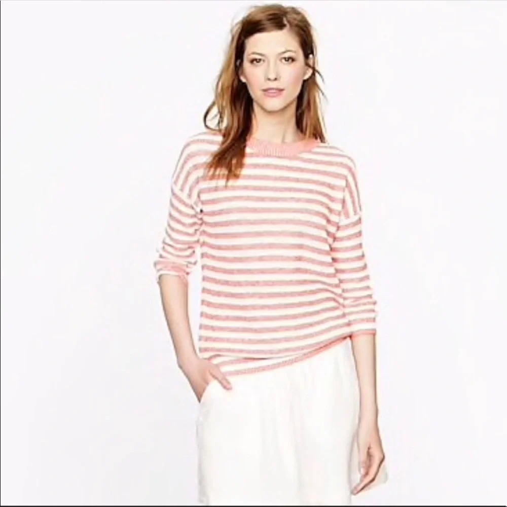 J. Crew Heather Stripe Linen Blend Textured Knit Cre Neck Sweater XXS